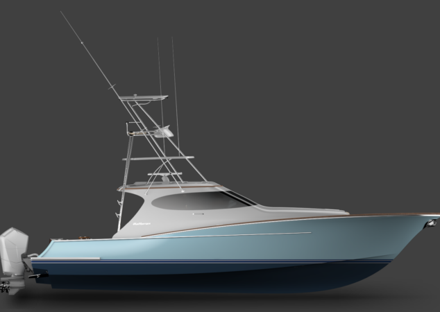 Hatteras 48 with Tower and Outriggers Rendering