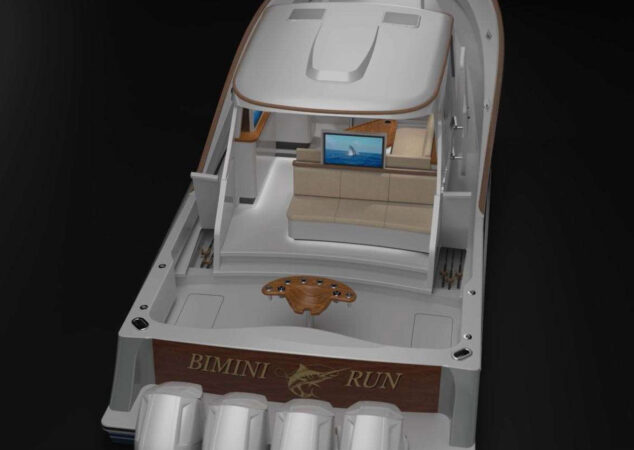 Aerial Rendering looking down at the Hatteras 48