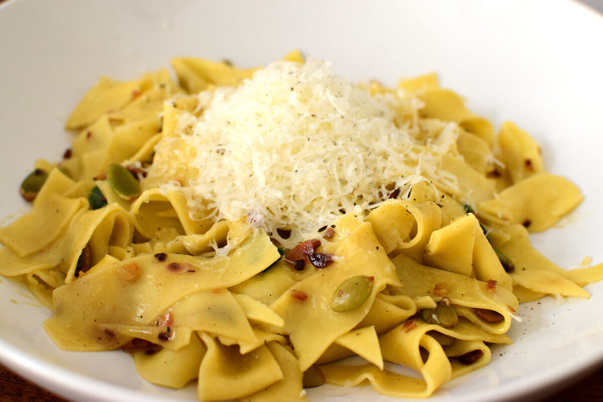 Pasta Scraps with Garlic, Pumpkin Seeds, and Fresh Sage