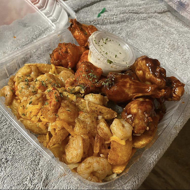 6 Wings & Loaded Seafood Fries