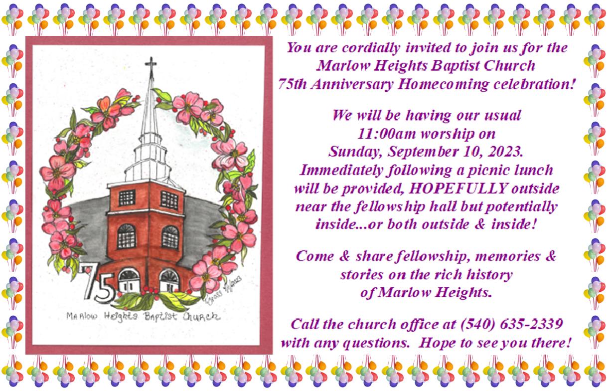 Marlow Heights Baptist Church 75TH ANNIVERSARY