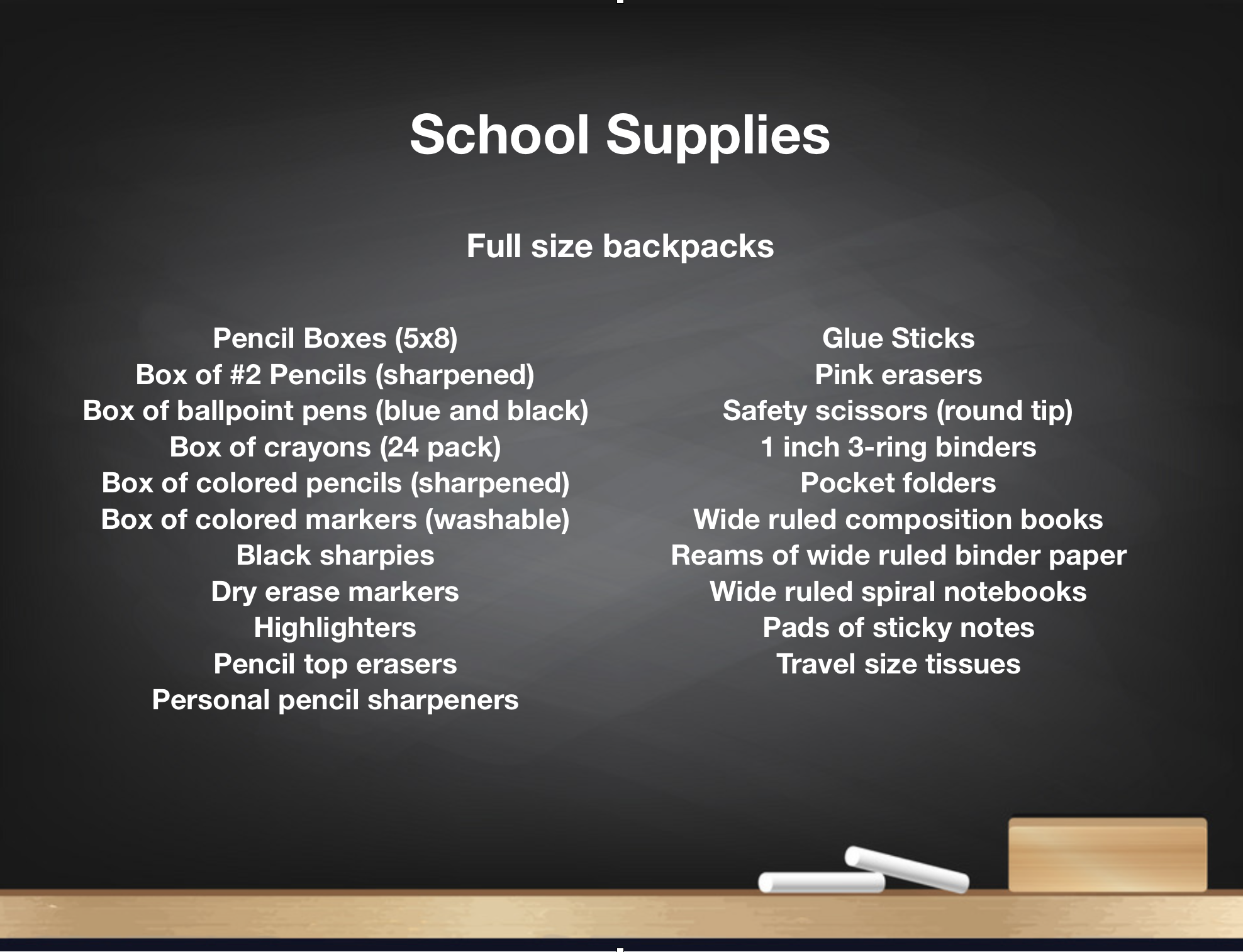 Spring Valley Church School Supply List