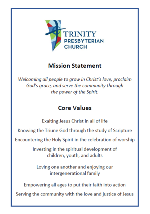 Trinity Presbyterian Church | Mission Statement & Core Values