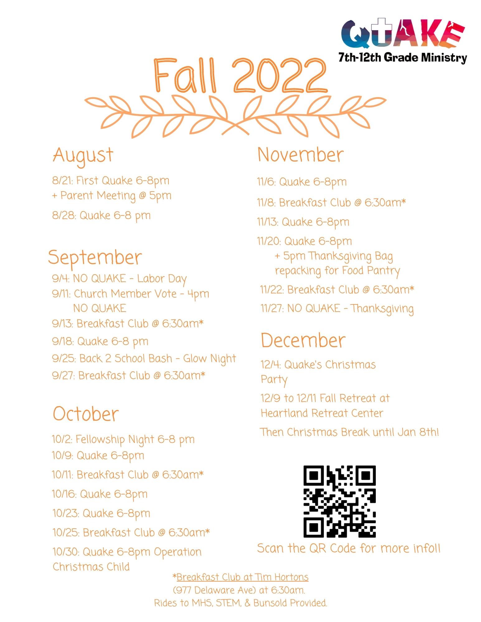 Quake Youth Calendar