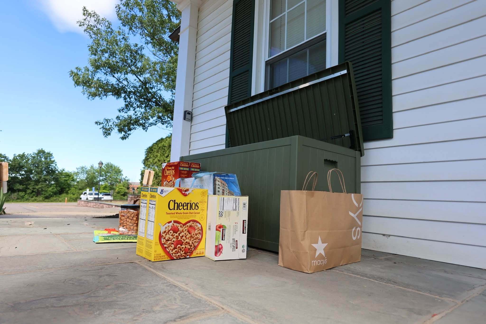 Donated food collected beside the church