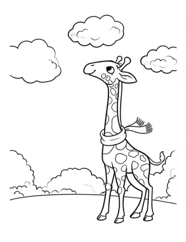 Unleash your child's creativity with our collection of animal coloring pages featuring a stylish giraffe wearing a scarf and gazing at the clouds. Perfect for kids of all ages, these pages will provide hours of fun and entertainment.