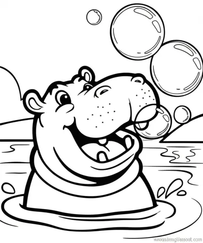 Get ready to color a playful hippo blowing bubbles in the river on our animal coloring pages! Join in on the fun and let your creativity flow as you bring this scene to life with your favorite colors.