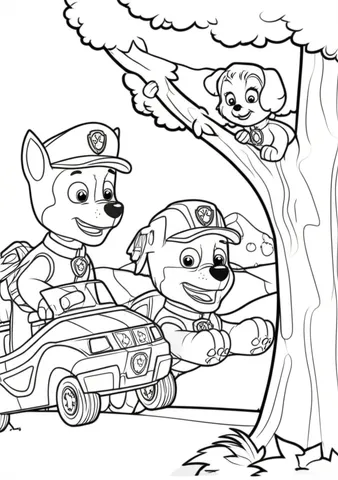 Join Ryder and Chase as they race to save a cute kitten stuck in a tree in these fun and exciting character coloring pages. Perfect for kids who love action and adventure!