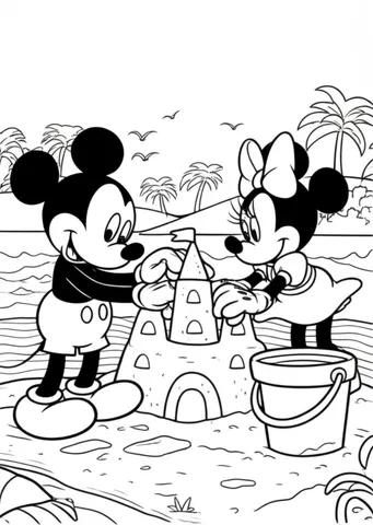 Join Mickey and Minnie as they spend a fun day at the beach building a sandcastle on their Disney coloring pages. Let your imagination run wild as you color in this exciting scene!