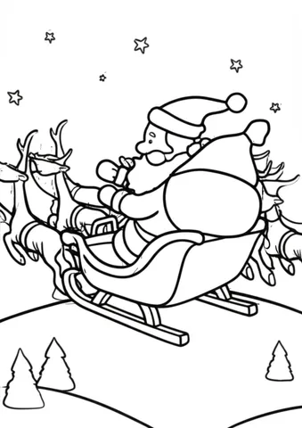 Get into the holiday spirit with our collection of coloring pages featuring a cheerful Santa Claus delivering presents on a snowy night. Perfect for kids and adults alike!
