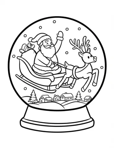 Get into the holiday spirit with our collection of A magical snow globe with Santa and his reindeer flying over a town on holiday coloring pages. Let your imagination soar as you color these festive scenes!