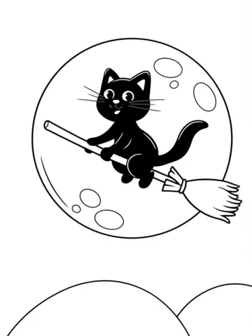 Get ready to celebrate the holidays with our collection of coloring pages featuring a black cat sitting on a broomstick with a full moon in the background. Let your imagination run wild and create your very own spooky and fun holiday scenes!
