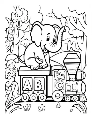 Join the colorful alphabet train as it chugs through a vibrant landscape filled with letters and animals. These educational coloring pages are perfect for kids to learn their ABCs while having fun.