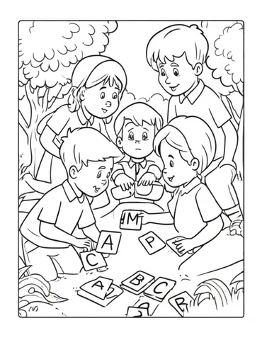 Join in on the fun with these educational coloring pages featuring kids playing an alphabet memory game! Help your child learn their ABCs while having a blast with these engaging and colorful pages.