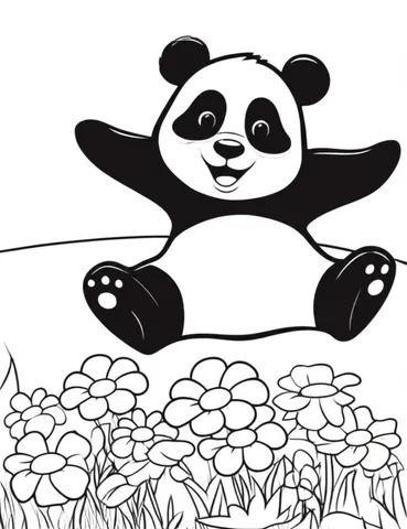 Bring joy to your child with our easy coloring pages featuring a happy panda holding a heart-shaped balloon in a field of flowers. Perfect for a relaxing and fun activity!