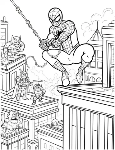 Join Spiderman and his team as they battle against a group of supervillains in these action-packed Marvel coloring pages. Let your imagination run wild as you bring these iconic characters to life with vibrant colors.