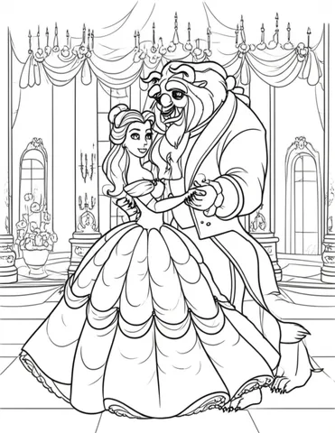 Bring the magical moment of Belle and the Beast dancing in the ballroom to life with our Disney coloring pages. Let your imagination run wild and create your own beautiful scenes with these printable pages.