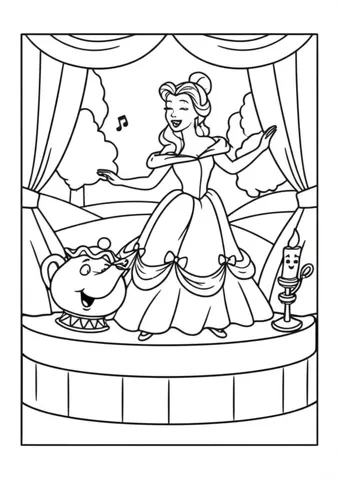 Join Belle and her enchanted object friends as they put on a magical musical performance on Disney coloring pages. Color and bring to life this enchanting scene with your favorite colors and watch as the pages come to life!