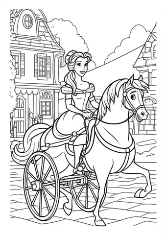 Join Belle and her trusty horse, Philippe, as they explore the charming village in these fun Disney coloring pages. Let your imagination run wild as you color in scenes of them discovering new places, meeting new friends, and having a magical time together.