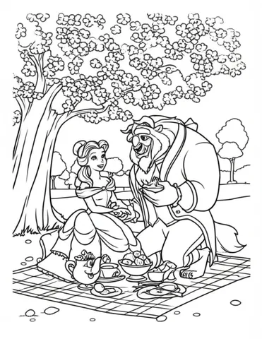 Join Belle and the Beast as they enjoy a romantic picnic in the beautiful castle gardens. Color in this magical moment and let your imagination run wild!