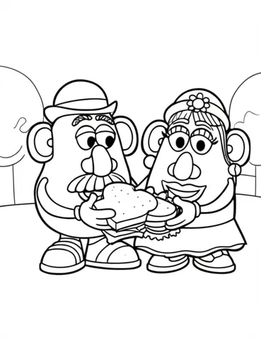 Join Mr. Potato Head and Mrs. Potato Head as they have a silly picnic on Disney coloring pages! Get creative and color in these fun and playful scenes featuring your favorite potato friends.