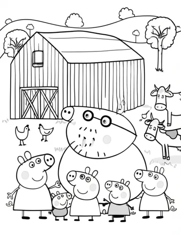 Get ready for some farm fun with Peppa and her family! Explore coloring pages of Peppa, George, Mummy Pig, Daddy Pig, and their friends as they visit a farm filled with cows, chickens, and a big red barn. These printable coloring pages are perfect for kids of all ages and will provide hours of entertainment.