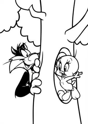 Get ready to have fun with these coloring pages featuring Sylvester and Tweety Bird playing hide and seek in a giant tree! Let your imagination run wild as you bring these lovable characters to life with your favorite colors.