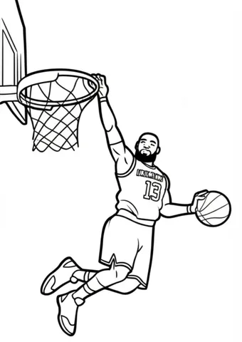 Bring the excitement of basketball to life with these coloring pages featuring LeBron James soaring through the air for a slam dunk. Perfect for kids and adults alike, these pages capture the action and athleticism of one of the greatest players in the game.