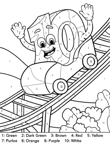 A happy number 10 riding a rollercoaster made of numbers