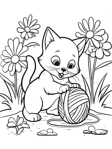Get ready for some playful coloring fun with our collection of coloring pages featuring a mischievous kitten playing with a ball of yarn among a sea of flowers. Let your creativity run wild as you bring these adorable scenes to life with your favorite colors.