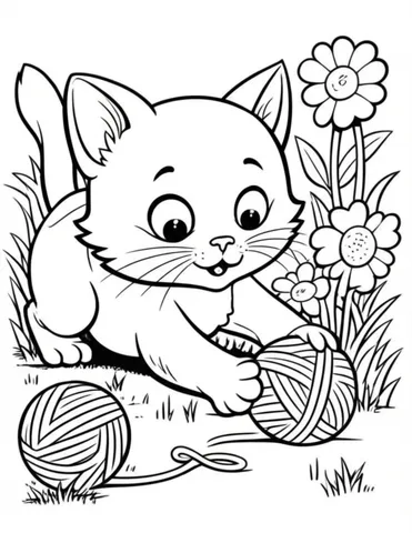 Get ready to color in the adventures of a curious kitten as it chases a ball of yarn through a vibrant field of flowers. These coloring pages are perfect for kids and adults alike who love cute animals and beautiful scenery.