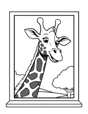 Get ready to color a friendly giraffe as it sticks its head through a window to say hello! Our coloring pages feature playful and imaginative scenes that will keep kids entertained for hours. Download and print now!
