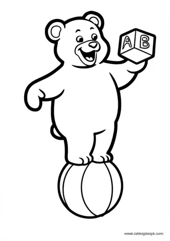 Coloring pages featuring a cheerful bear balancing on a ball on alphabet coloring pages and educational coloring pages. Perfect for kids who love animals and learning the alphabet.