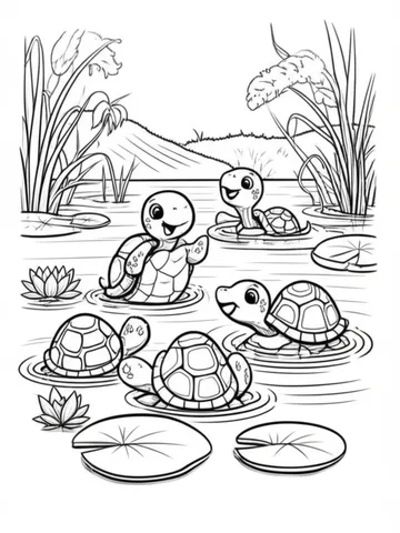 Discover the beauty of nature with our custom coloring pages featuring a family of turtles swimming in a crystal clear pond. Let your imagination run wild as you bring these adorable creatures to life with your own unique color choices.
