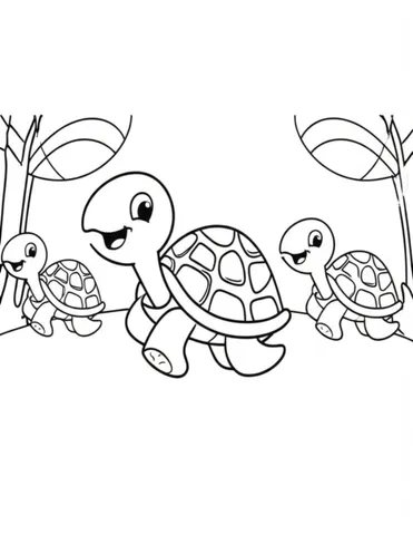 A turtle race with different colored shells