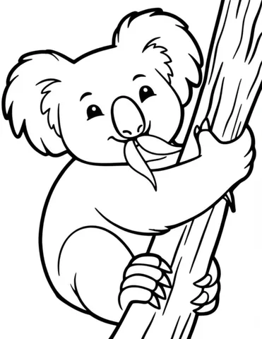 Get ready to color in the cutest koala ever! This coloring page features a koala munching on eucalyptus leaves while hanging from a branch. Perfect for kids and adults who love animals and nature.