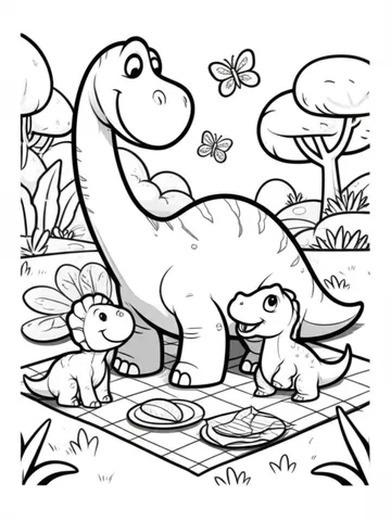 Get ready to explore the prehistoric world with these fun and colorful coloring pages of a dinosaur family having a picnic in a prehistoric valley surrounded by flying butterflies. Let your imagination run wild as you bring these pages to life with your favorite colors.