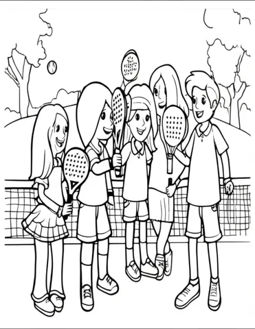A group of friends playing a game of padel with their own custom-colored rackets