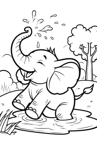Get ready to color in a playful and adorable scene featuring a happy baby elephant splashing in a puddle with its trunk! Our cute and easy coloring pages are perfect for kids of all ages to enjoy and express their creativity.