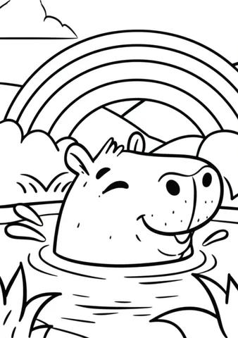 Find the perfect coloring pages of a happy capibara splashing in a rainbow-colored pond on our website! These cute and playful scenes will keep your child entertained for hours.