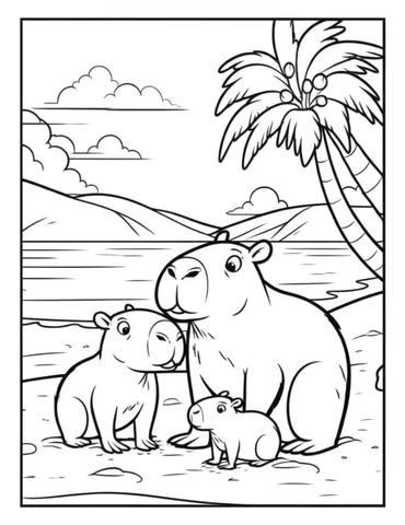 Get ready for some fun in the sun with these adorable coloring pages of a family of capybaras enjoying a day at the beach! Let your creativity run wild as you color in these cute and playful scenes.