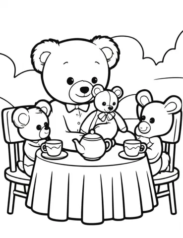 Get ready for a delightful tea party with these adorable coloring pages of a teddy bear and its stuffed animal friends. Let your imagination run wild as you color in scenes of tea, treats, and friendship.