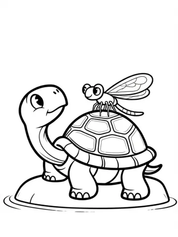 Get ready to color a friendly turtle sunbathing on a rock with a dragonfly perched on its shell at a beautiful pond. This coloring page is perfect for animal lovers and nature enthusiasts. Let your creativity flow as you bring this scene to life with vibrant colors.