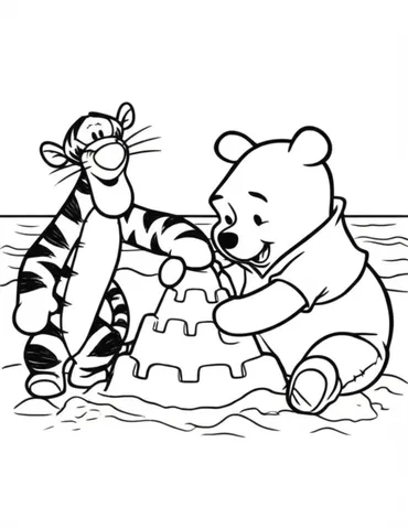 Get ready for some beach fun with Tigger and Winnie the Pooh! Let your child's imagination run wild with these adorable coloring pages of the two friends building a sandcastle at the beach. Perfect for a sunny day activity or to keep little ones entertained during a beach vacation.