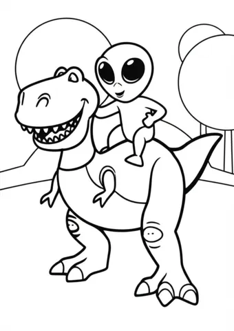 Explore the magical world of Disney with these fun and imaginative coloring pages featuring an alien riding on Rex's back. Let your creativity run wild as you bring these characters to life with vibrant colors.
