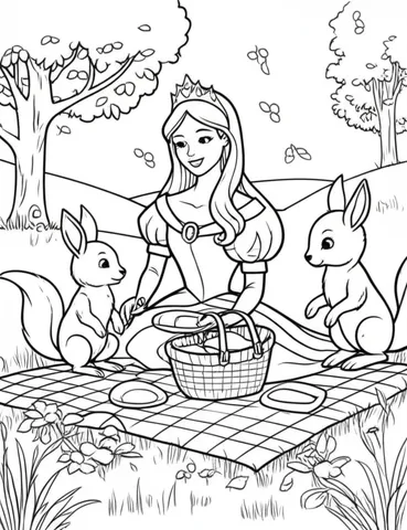 Get ready for a magical adventure with our coloring pages of a kind princess sharing a picnic with woodland creatures in a meadow. Let your imagination run wild as you bring this enchanting scene to life with your favorite colors.