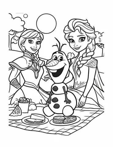 Get ready for a sunny picnic with Olaf and his friends! Join Elsa and Anna as they enjoy a day in the sun with their lovable snowman and his pals. These coloring pages will transport you to a fun and colorful picnic adventure.