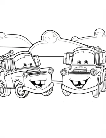Join Mater and Doc Hudson as they have a friendly competition at the tractor tipping field in these fun and engaging coloring pages. Perfect for kids and adults alike!