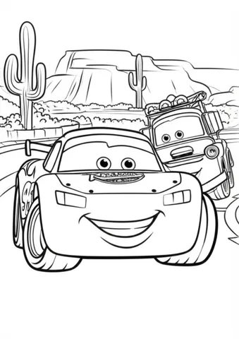 Get ready to rev up your engines with these fun and exciting coloring pages of Lightning McQueen and Doc Hudson cruising through the picturesque town of Radiator Springs. Join these two beloved characters as they explore the sights and sounds of their hometown and race to the finish line.