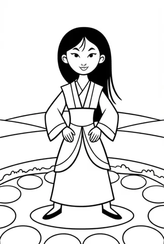 Explore the world of Mulan with our collection of coloring pages featuring A Brave Mulan standing tall and proud in the center of the mandala battlefield. Let your creativity soar as you bring this epic scene to life with your favorite colors.